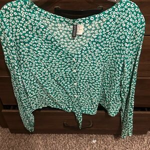 Green and white floral blouse from H&M